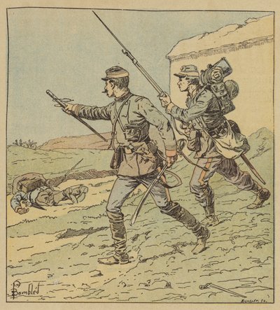 Officer och soldat från Toury stridsmobiler av after Louis Charles Bombled