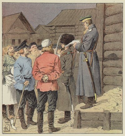 Krigsförklaring i Sibirien av after Louis Charles Bombled