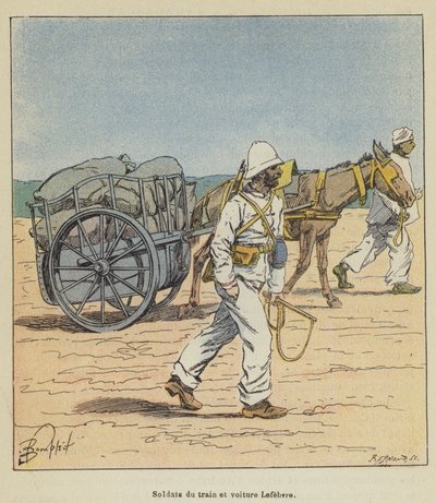 Soldater från Lefebvre tåg och bil av after Louis Charles Bombled
