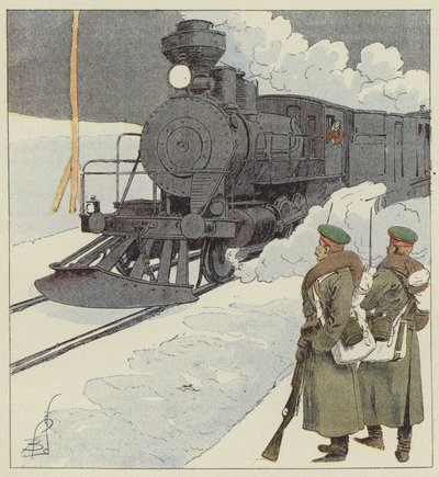 Militärtåg på Transsibirien av after Louis Charles Bombled