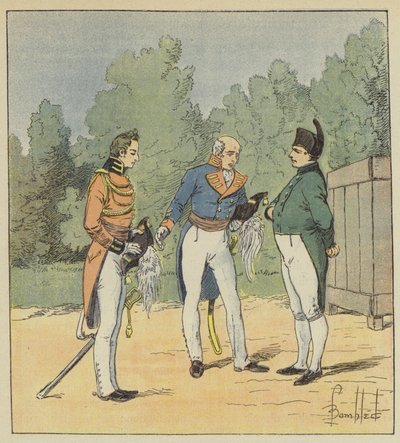 En engelsk kapten presenterar en löjtnant för Napoleon av after Louis Charles Bombled