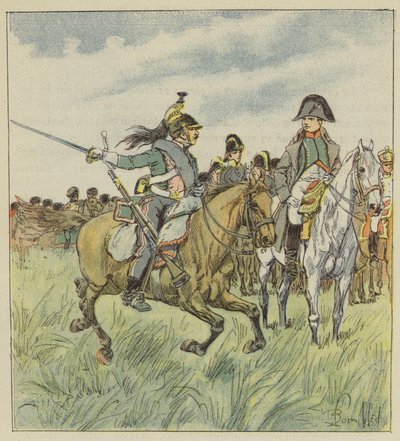 En drake varnar kejsaren för förräderi av en av hans generaler av after Louis Charles Bombled
