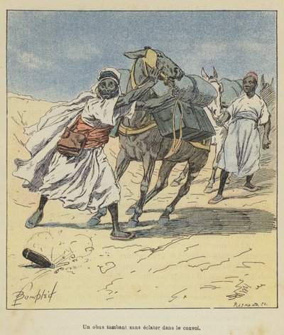 Ett granat faller utan att spricka i konvojen av after Louis Charles Bombled