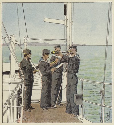 Japanska utkiksplatser tittar på Port-Arthur-flottan av after Louis Charles Bombled