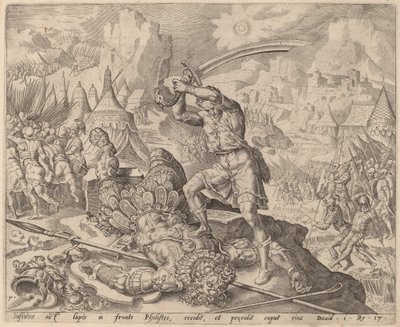 David skär av Goliats huvud av after Maerten van Heemskerck