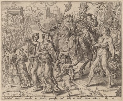 Sauls och Davids triumf av after Maerten van Heemskerck