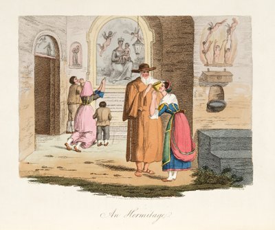 Eremitaget i Capua, från italienskt landskap, som representerar seder, seder och nöjen i de olika staterna i Italien, pub. 1806 (handfärgad gravyr) av after P. van Lerberghi