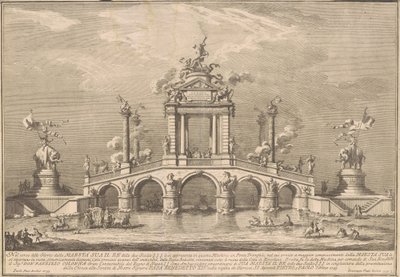 Prima Macchina för Chinea 1755: En triumfbro med antikviteter från Herculaneum av after Paolo Posi Giuseppe Vasi