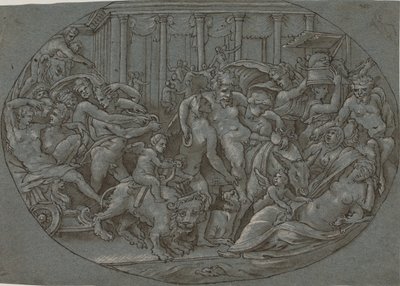 Bacchus triumf av after Perino del Vaga
