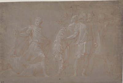 Mucius Scaevola korsar Tibern av after Polidoro da Caravaggio