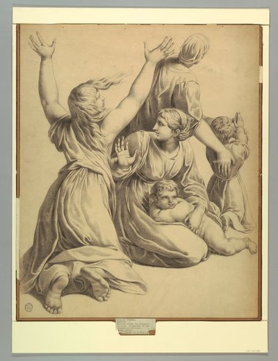 Grupp av figurer från Raphaels Incendio del Borgo av after Raphael