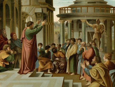 Paulus predikar i Aten av after Raphael