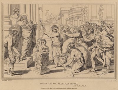 Den helige Paulus och den helige Barnabas i Lystra, Apg av after Raphael