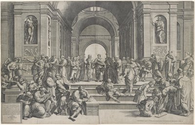 Atens skola. Pub. 1550 av after Raphael