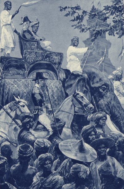 Singapore, britterna går in i staden, överlämnade av sultanen av Johore 1824 för en summa pengar av after Richard Caton II Woodville