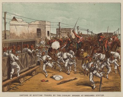 Fångst av egyptiska tåg av kavalleribrigaden vid Mahsameh Station av after Richard Simkin