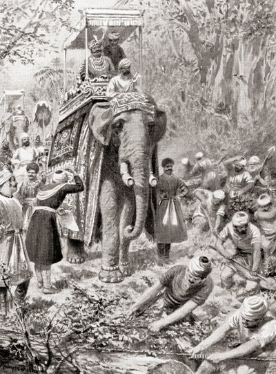 En inspektion av Sher Shah Suris Great North Road, (nu The Grand Trunk Road), från Hutchinsons History of the Nations, pub.1915 av after Robert Dudley