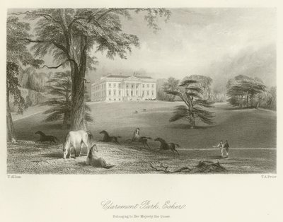 Claremont Park, Esher, tillhörande Hennes Majestät Drottningen av after Thomas Allom