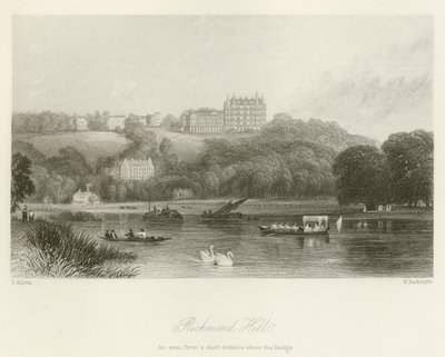 Richmond Hill, sett från ett kort avstånd ovanför bron av after Thomas Allom