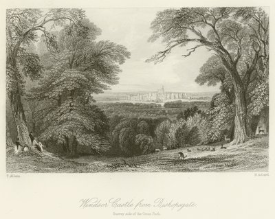 Windsor Castle från Bishopsgate, Surrey-sidan av Great Park av after Thomas Allom