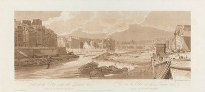 Utsikt över staden med Louvren. 1802; Tavla 3 från Views in Paris, Emanuel Volume av after Thomas Girtin