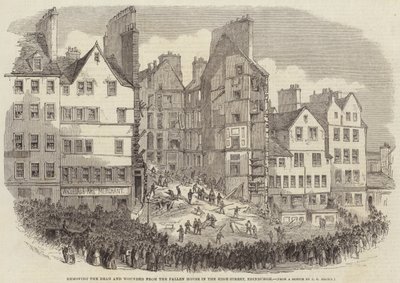 Removing the Dead and Wounded from the Fallen House in the High-Street, Edinburgh  av after Thomas Harrington Wilson