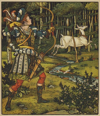 Prins Guerrier förföljer Hind in the Wood av after Walter Crane