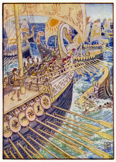 Skepp rusade mot skepp, tills de persiska döda strödde ut djupet som blommor av after Walter Crane