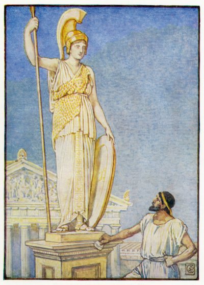 Gudinnans gestalt var kolossal av after Walter Crane