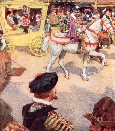 Shakespeare beundrar de fina hästarna i Cheapside, London av after William Hatherell