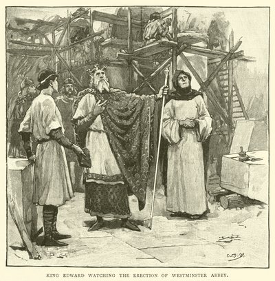 Kung Edward tittar på uppförandet av Westminster Abbey av after William Henry Margetson