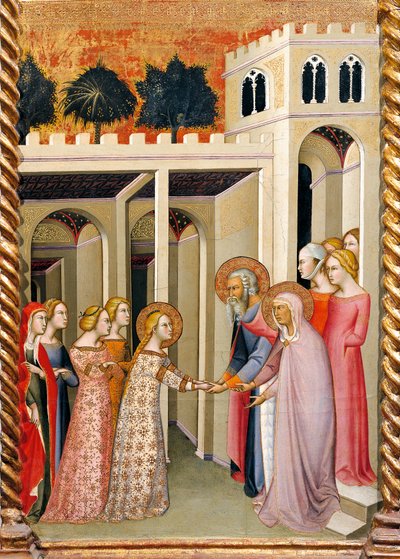 Jungfru Maria med St Joachim och St Anne, detalj av altartavlan som visar Jungfruhistorier av Bartolo di Fredi (1330-1410) av also Manfredi de Battilori Bartolo di Fredi