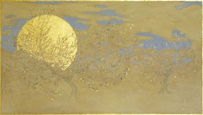 Happiness, 2014, olja och bladguld på panel av angus hampel