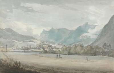 Bergigt landskap med figurer av attributed to Benjamin West
