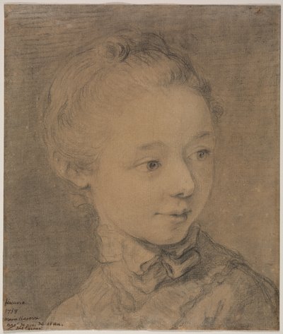 Huvudet av en ung flicka som vänder sig mot höger av attributed to François Hubert Drouais