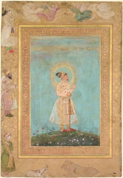 Shah Jahan håller en spinell och ett långt Deccan-svärd, från Late Shah Jahan Album av attributed to Hashim