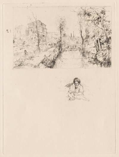 [Landskap med bro och barn] av attributed to Jean Louis Richter