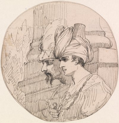 Två huvuden i en runddel av attributed to John Hamilton Mortimer