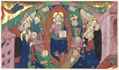 Fragment av en historisk initial ur en körbok: Kristus i majestät av attributed to Michelino Molinari da Besozzo