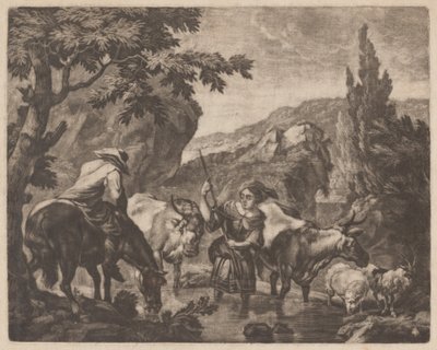 Boskap som springer en ström av attributed to Robert Robinson,after Nicolaes Pietersz Berchem