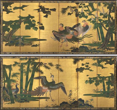 Påfågel och Fenix av attributed to Tosa Mitsuyoshi