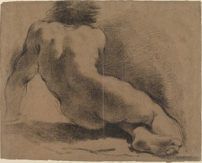 Sittande naken pojke sedd bakifrån av called Guercino Giovanni Francesco Barbieri