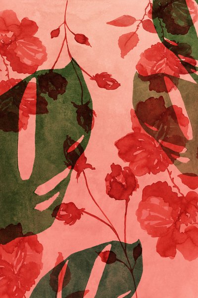 Akvarellmålning av tropiska blommor av cartissi