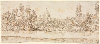 Flodlandskap med utsikt över Peterskyrkan av circle of Giovanni Francesco Grimaldi