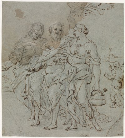 Lot och hans döttrar (rekto) av circle of Pietro da Cortona