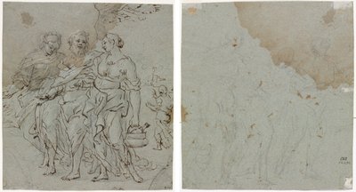 Lot och hans döttrar (recto) Skiss för Lot och hans döttrar (verso) av circle of Pietro da Cortona