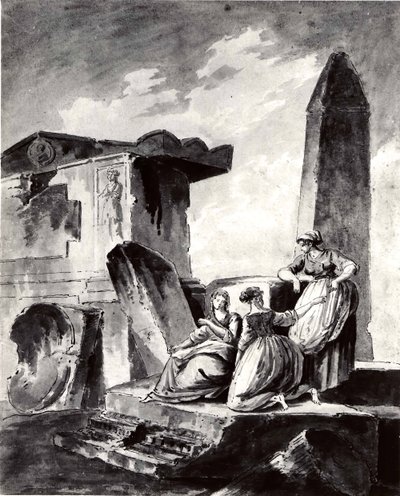Three Young Girls by Ruins, ca. 1790. av copy after Hubert Robert.