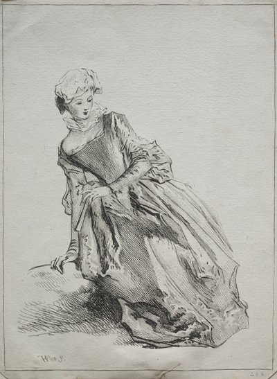 Sittande kvinna av copy after Jean Antoine Watteau