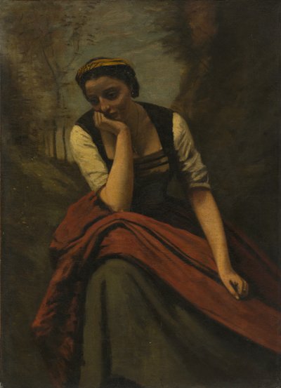 Kvinna som mediterar av copy after Jean Baptiste Camille Corot