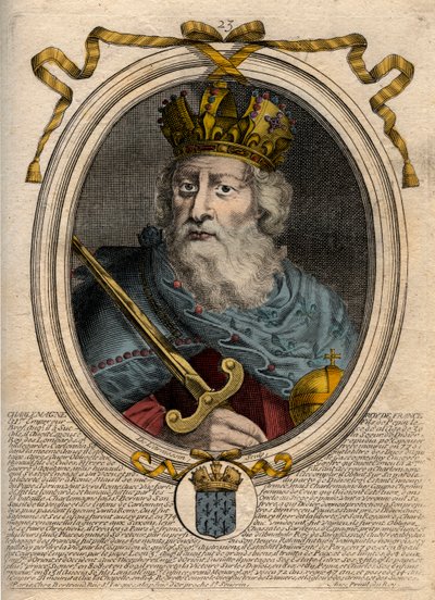 Karl den Store (Charles I dit le Grand, Carolus Magnus, 742-814), Frankernas kung - Karl den Store (Carolus Magnus, Karl den Store) (747-814) Frankernas kung och kristen kejsare av väst - gravyr från 